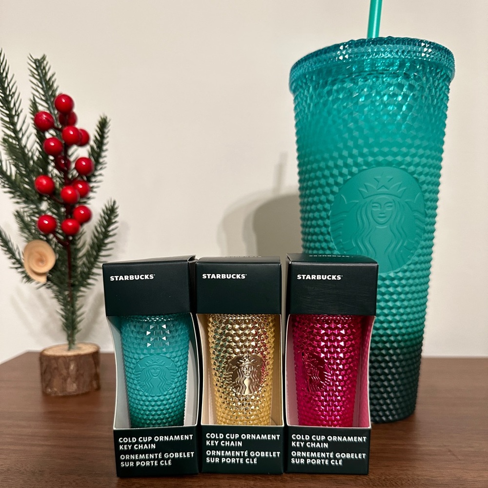 Starbucks traffic light keychain set with 24oz Mint Tumbler